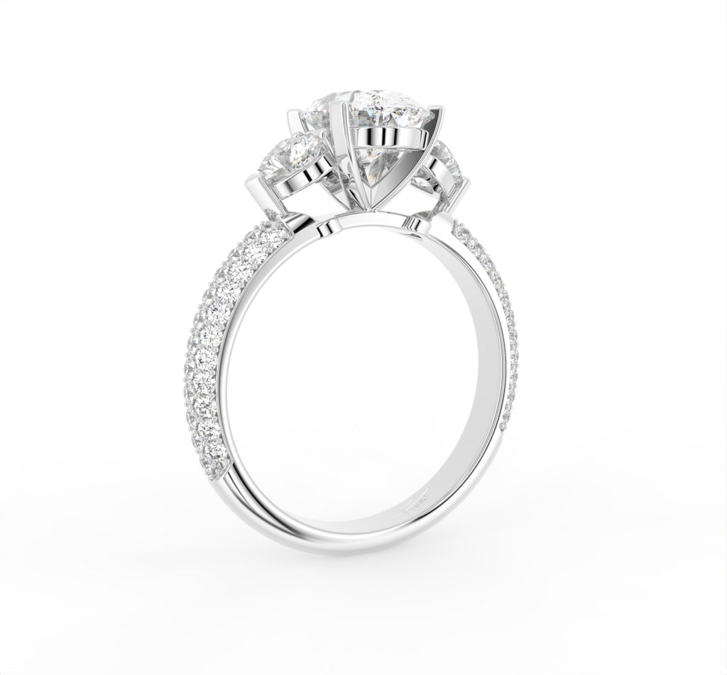 18K Oval Shoulder Set Diamond Engagement Ring — 3D VIEW