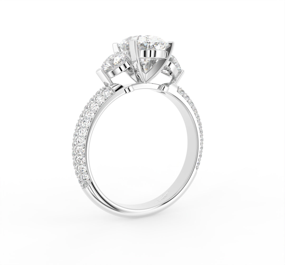 18K Oval Shoulder Set Diamond Engagement Ring — 3D VIEW