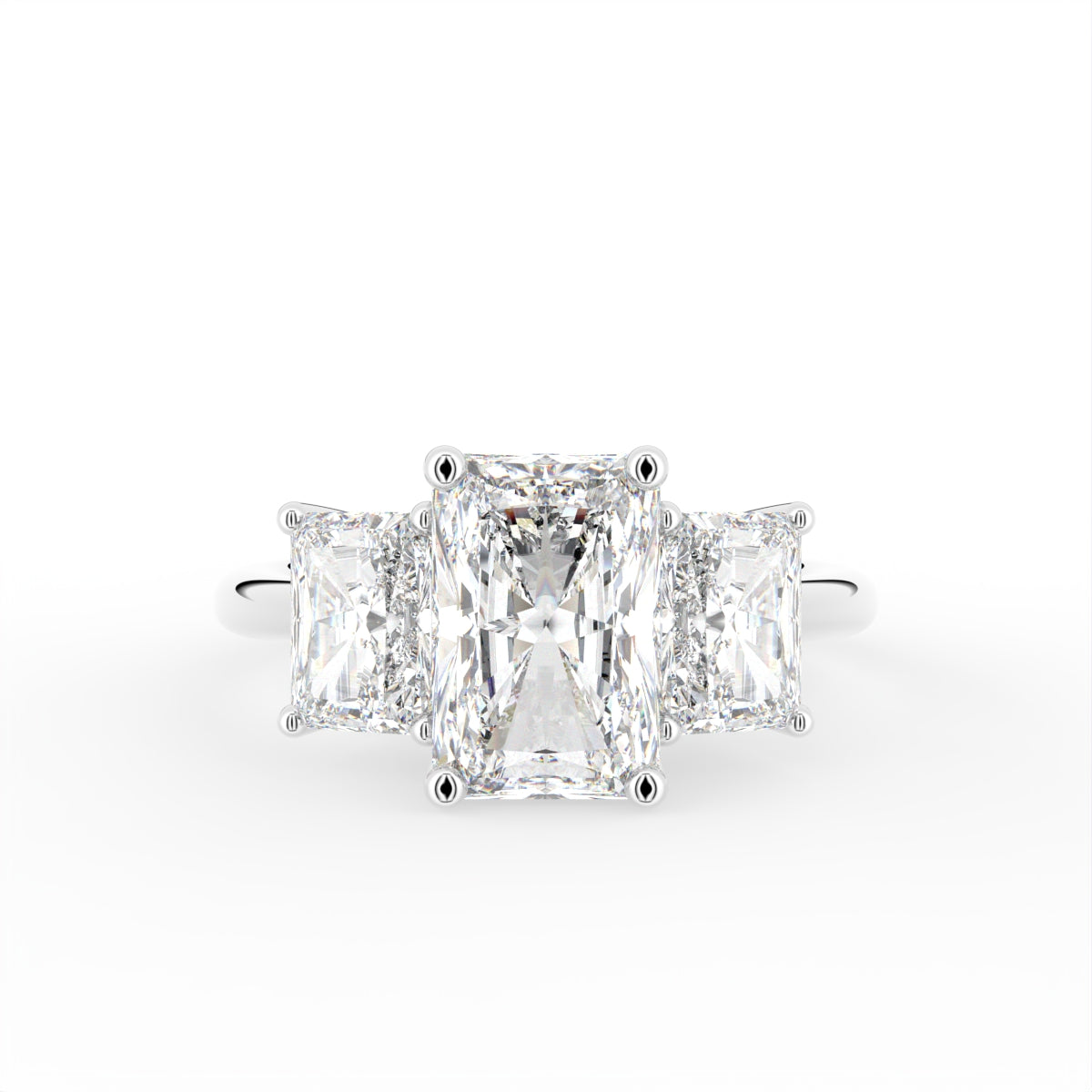 18K White Gold Trilogy Emerald Diamond Engagement Ring — TOP