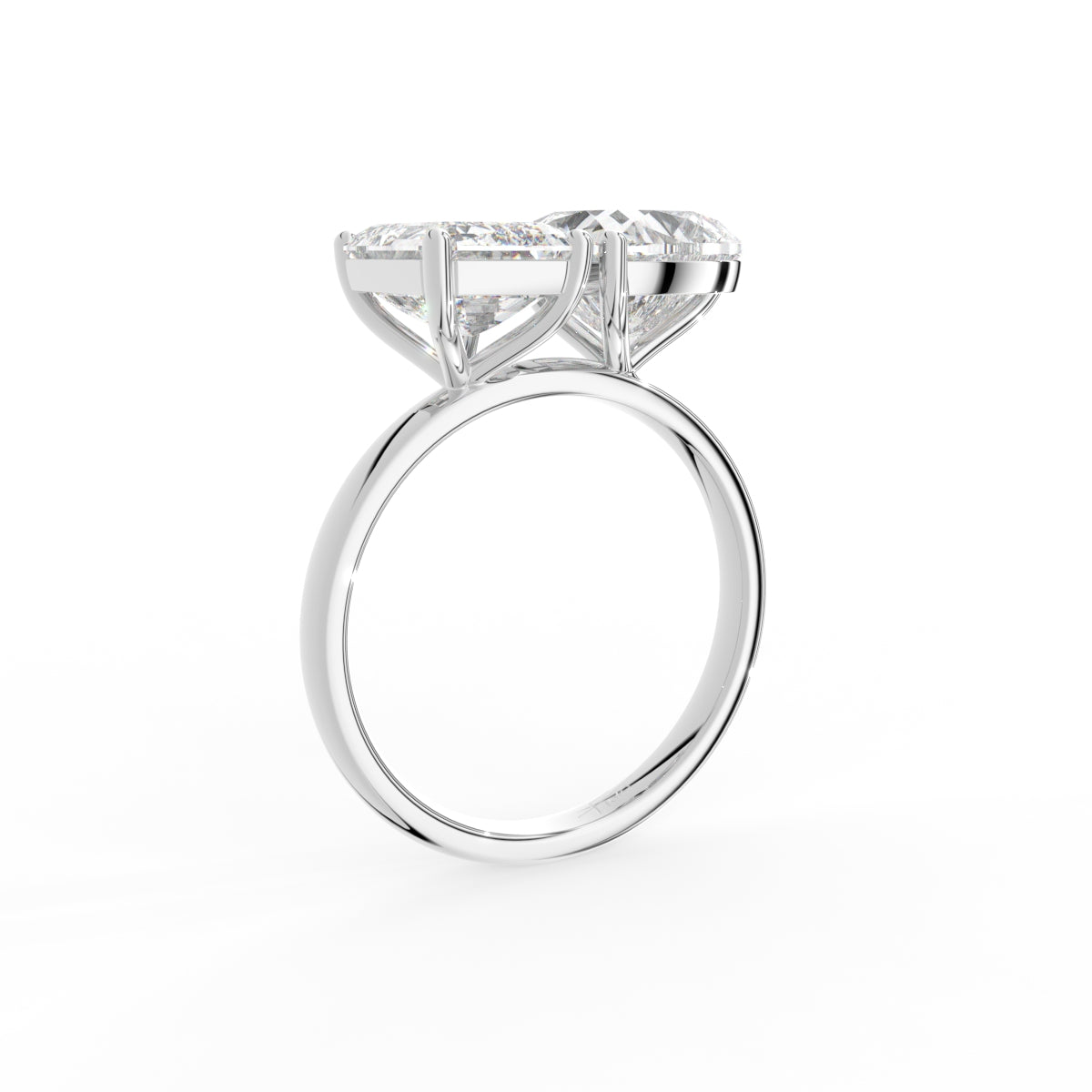 18K Emerald and Heart Diamond Engagement Ring — 3D VIEW