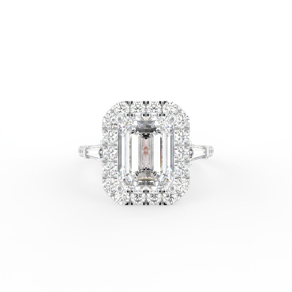 18K Halo Emerald-Cut Diamond Engagement Ring — TOP