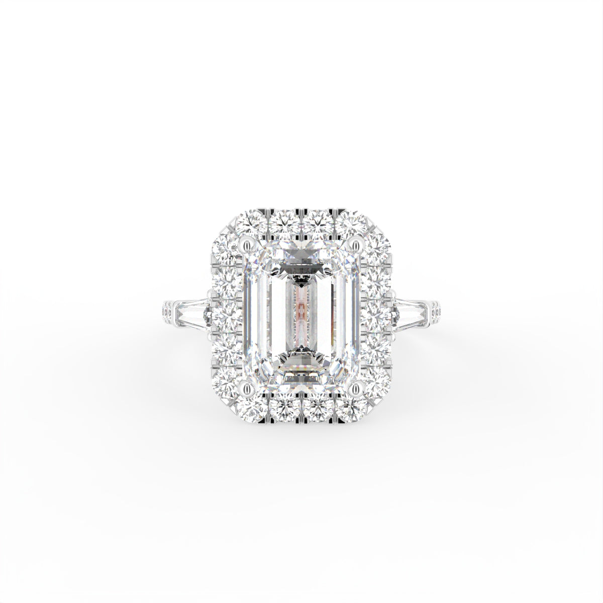 18K Halo Emerald-Cut Diamond Engagement Ring — TOP