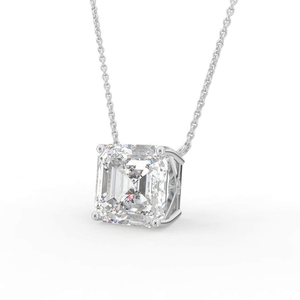 18K Asscher Cut Diamond Pendant — 3D VIEW