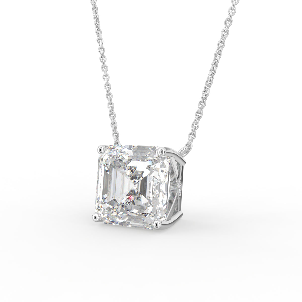 18K Asscher Cut Diamond Pendant — 3D VIEW