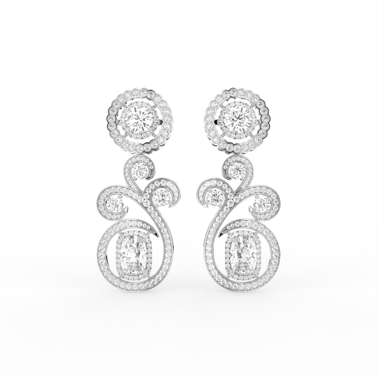 18K Emerald Round Bespoke Diamond Earrings — TOP