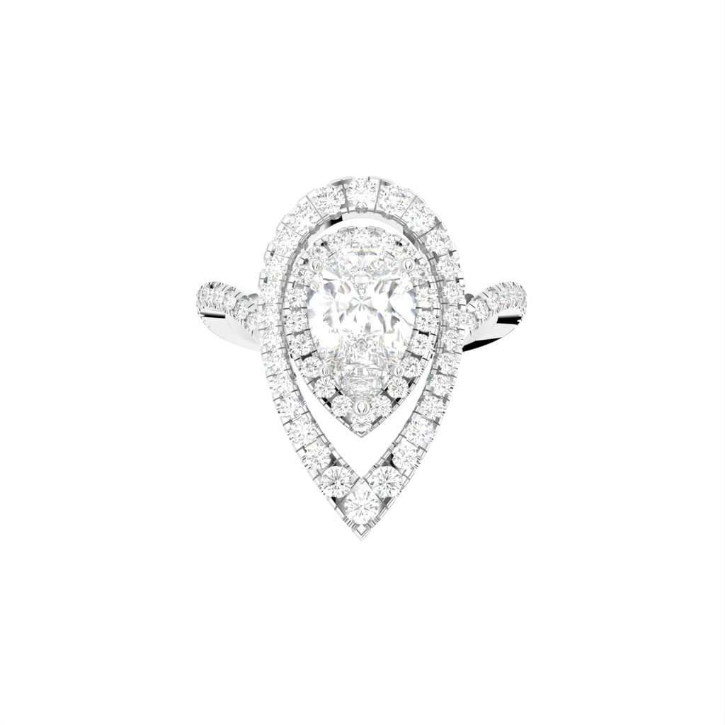 18K White Gold Halo Pear Diamond Ring — TOP