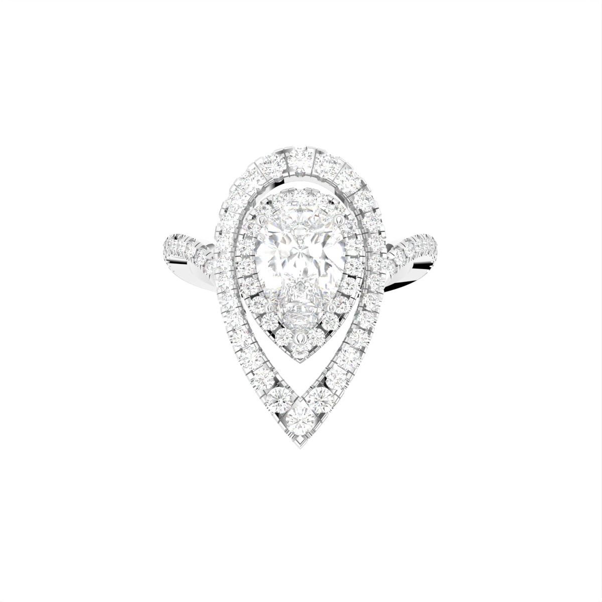 18K White Gold Halo Pear Diamond Ring — TOP