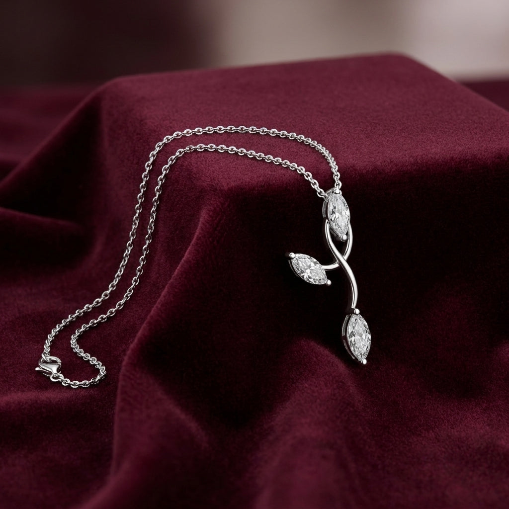 14K White Gold Floral Marquise Diamond Pendant
