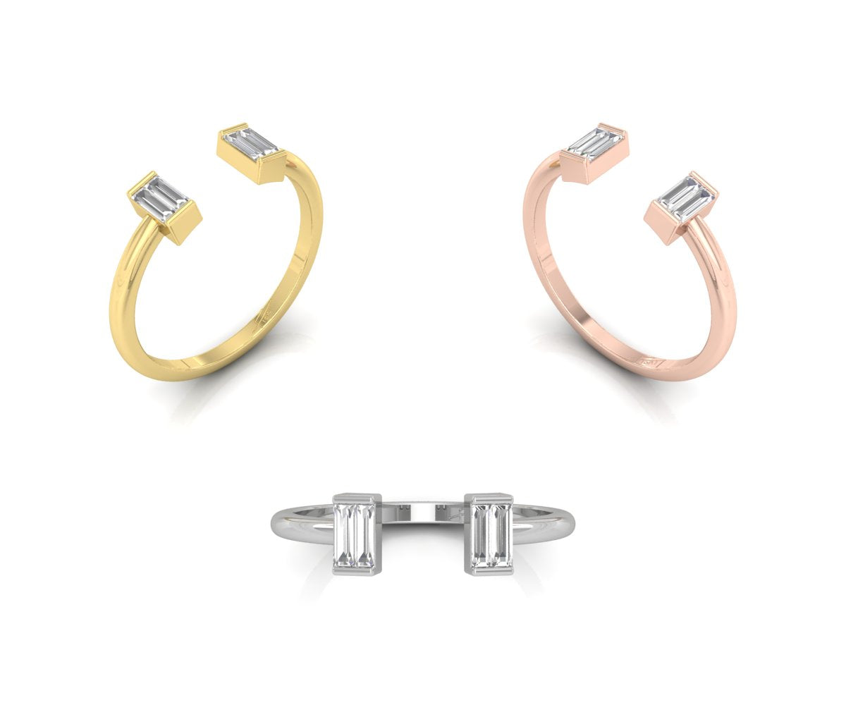 18K White Gold Baguette Diamond Ring — 3 COLOR