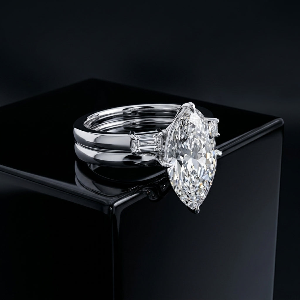 18K Yellow Gold Solitaire Marquise Diamond Ring