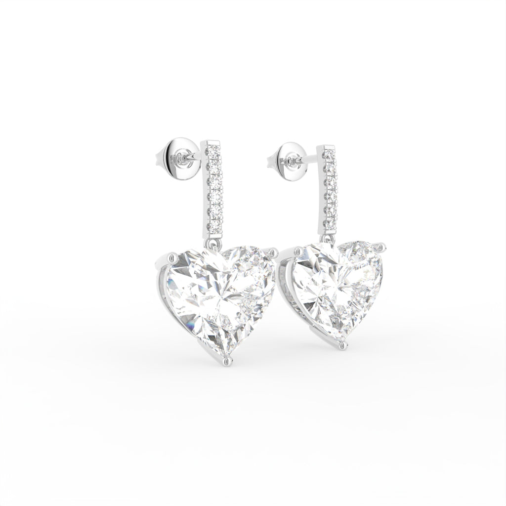 18K Heart Solitaire Diamond Drop Earrings — 3D VIEW