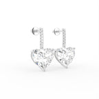18K Heart Solitaire Diamond Drop Earrings — 3D VIEW