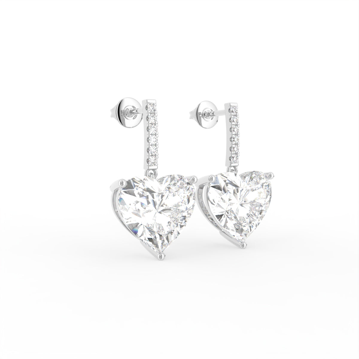 18K Heart Solitaire Diamond Drop Earrings — 3D VIEW