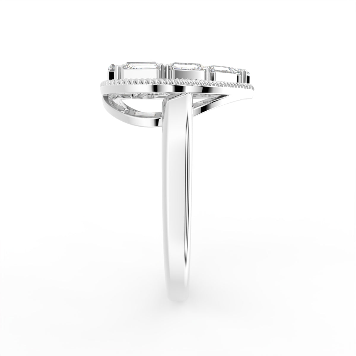 18K Rose Gold Heart Baguette Diamond Ring — SIDE