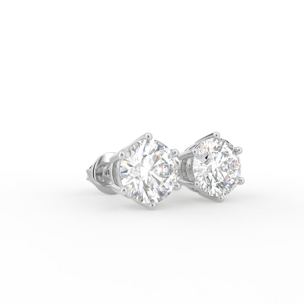 18K Round Solitaire Diamond Earrings — 3D VIEW