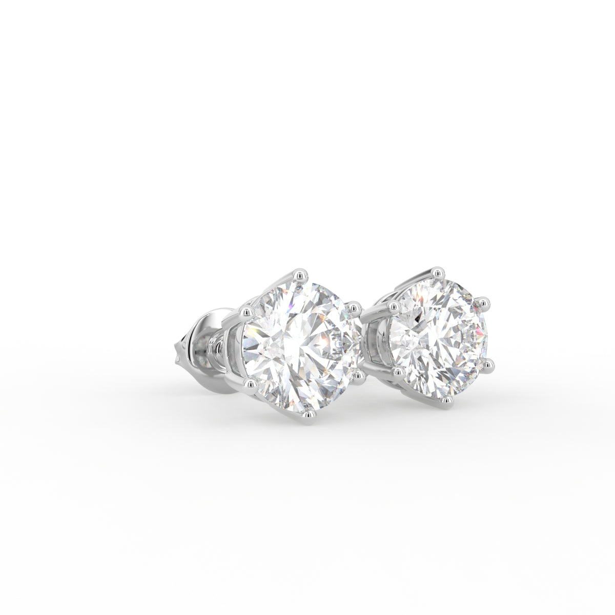 18K Round Solitaire Diamond Earrings — 3D VIEW