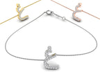 18K White Gold Arabic Alphabet Round Diamond Bracelet — 3 COLOR