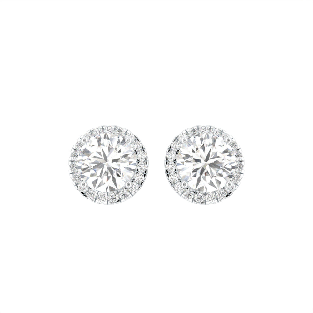 14K Yellow Gold Halo Round Diamond Stud Earrings — TOP