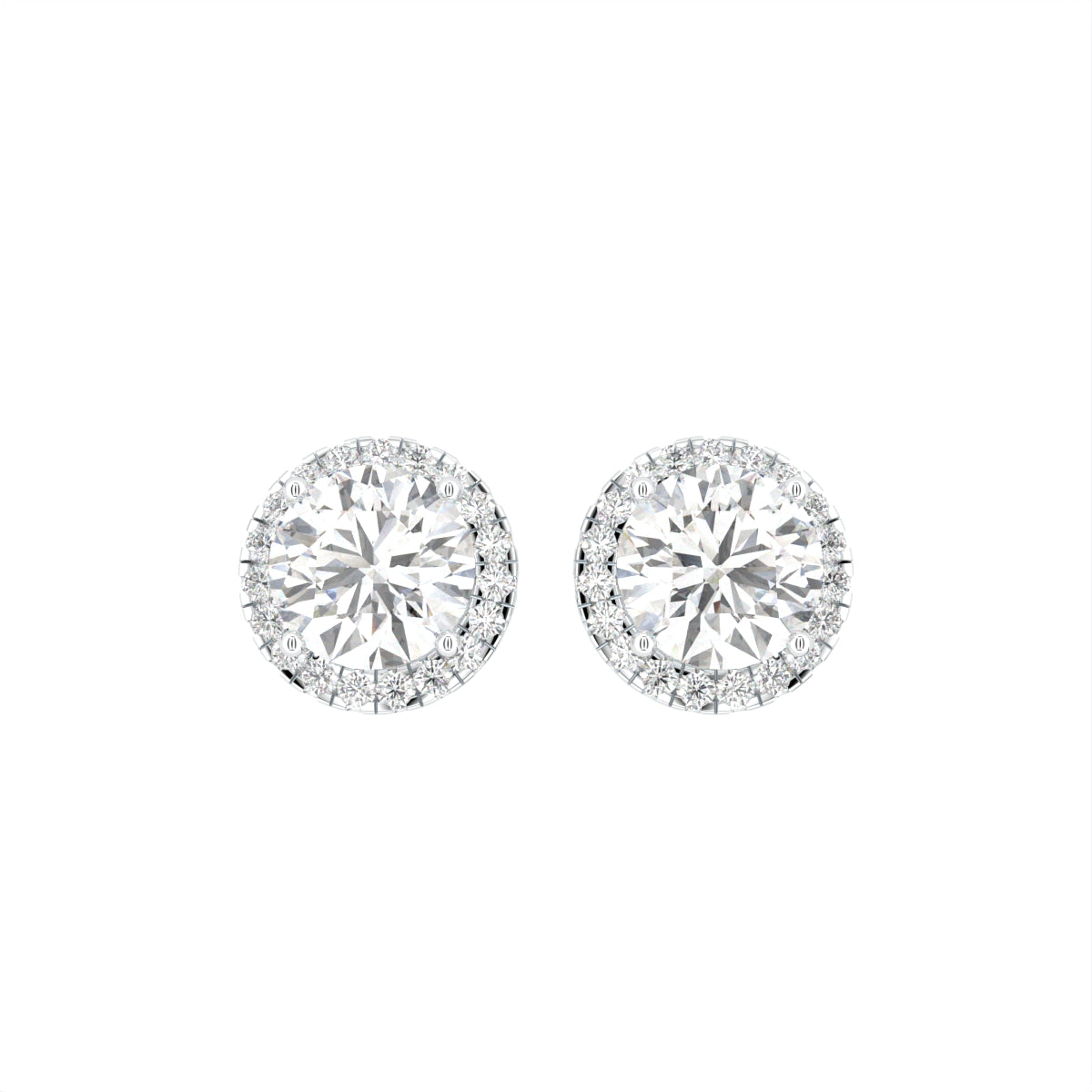 14K Yellow Gold Halo Round Diamond Stud Earrings — TOP