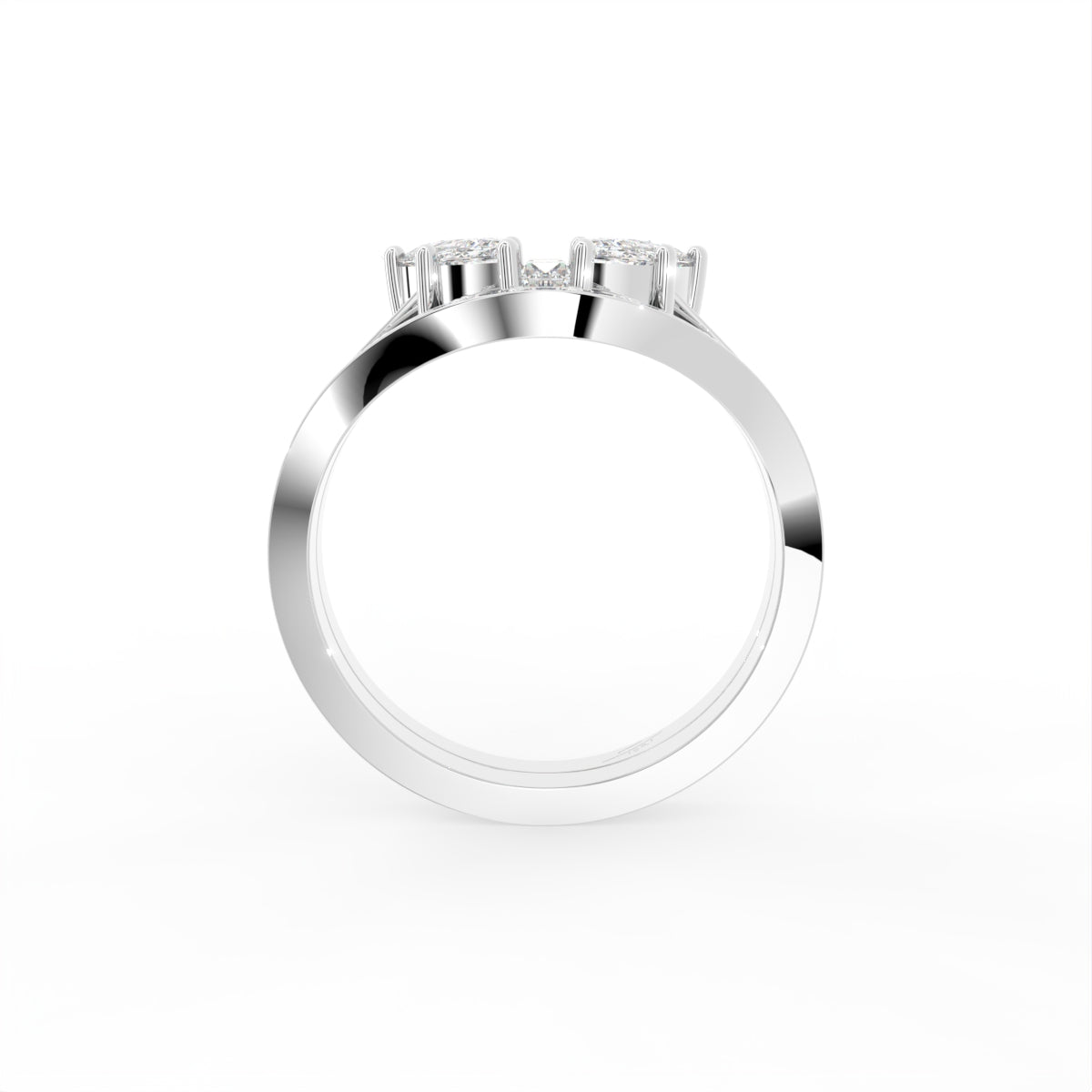 18K Bespoke Emerald Cut Diamond Trilogy Ring Set — FRONT
