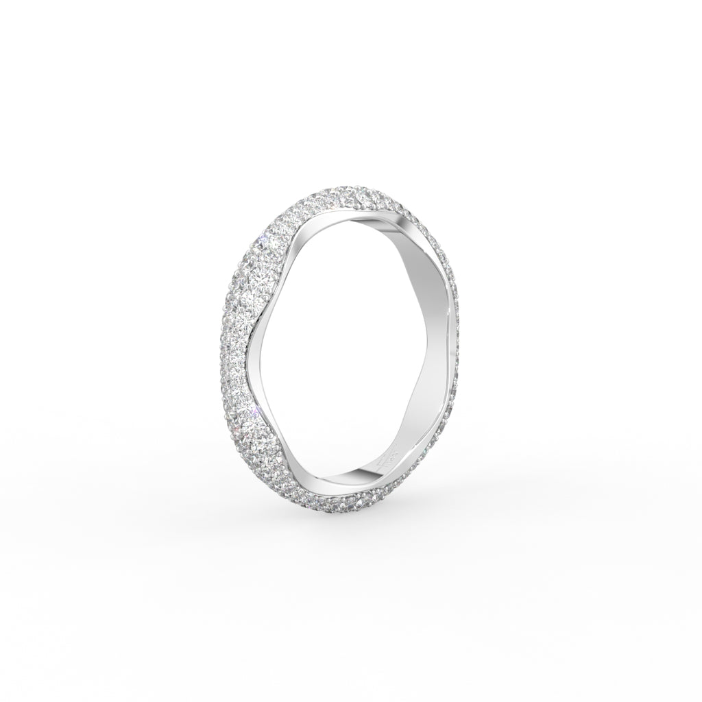 18K Yellow Gold Round Diamond Band Ring — 3D VIEW