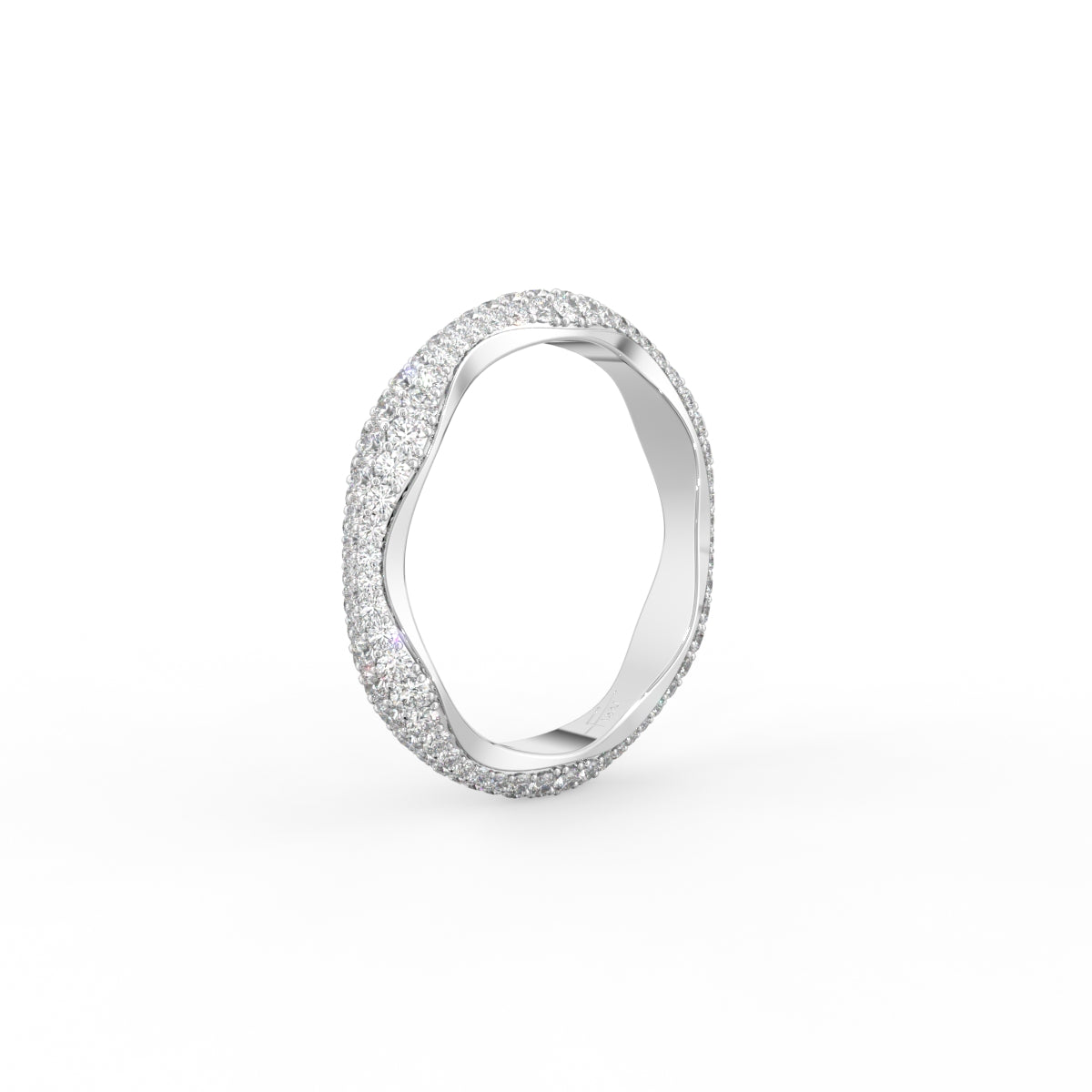 18K Yellow Gold Round Diamond Band Ring — 3D VIEW