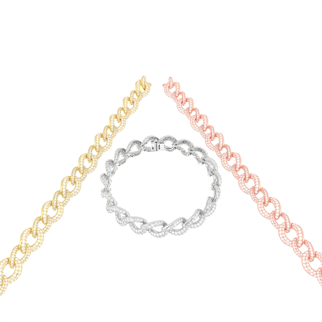 14K White Gold Round Diamond Link Bracelet — 3 COLOR