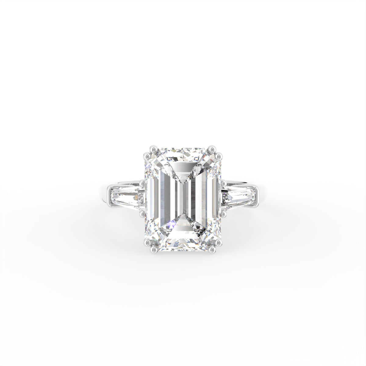 18K Trilogy Emerald-Cut Diamond Ring — TOP