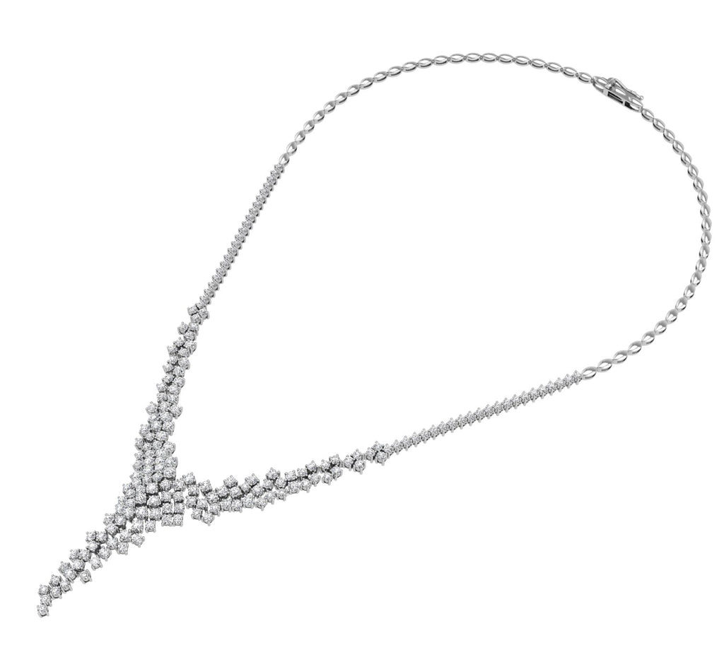 18K White Gold Round Diamond Necklace — 3D VIEW