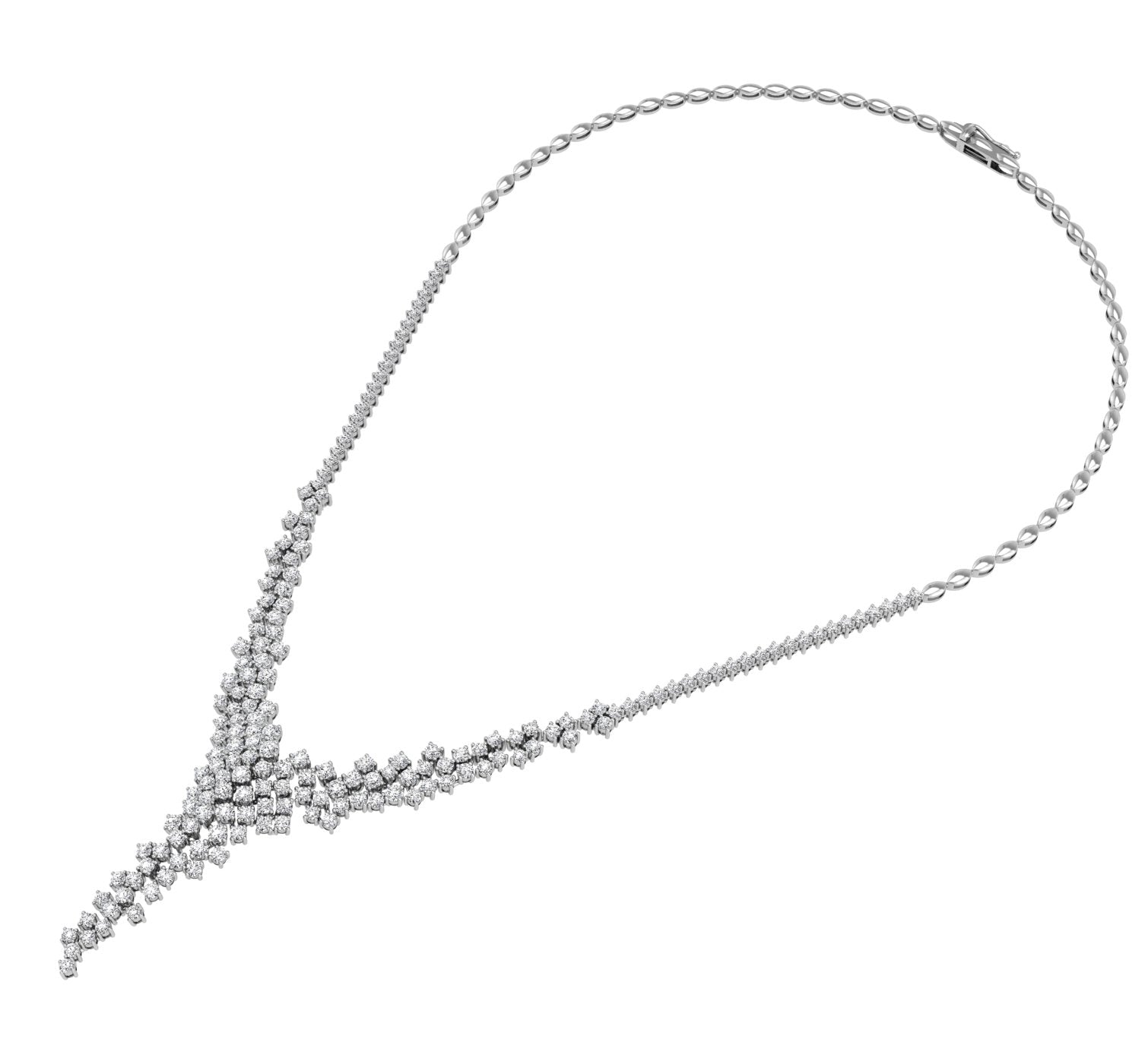 18K White Gold Round Diamond Necklace — 3D VIEW
