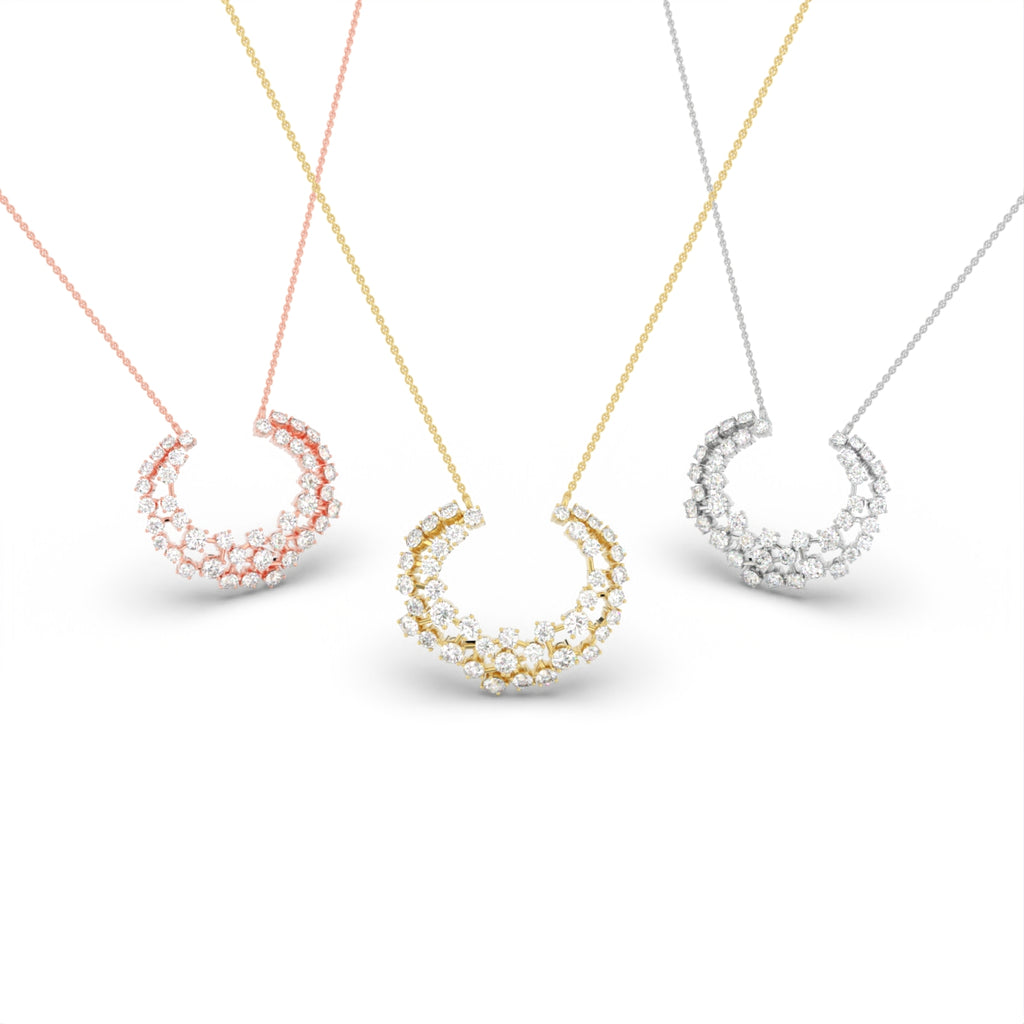 18K Abstract Cluster Round Diamond Pendant — 3 COLOR