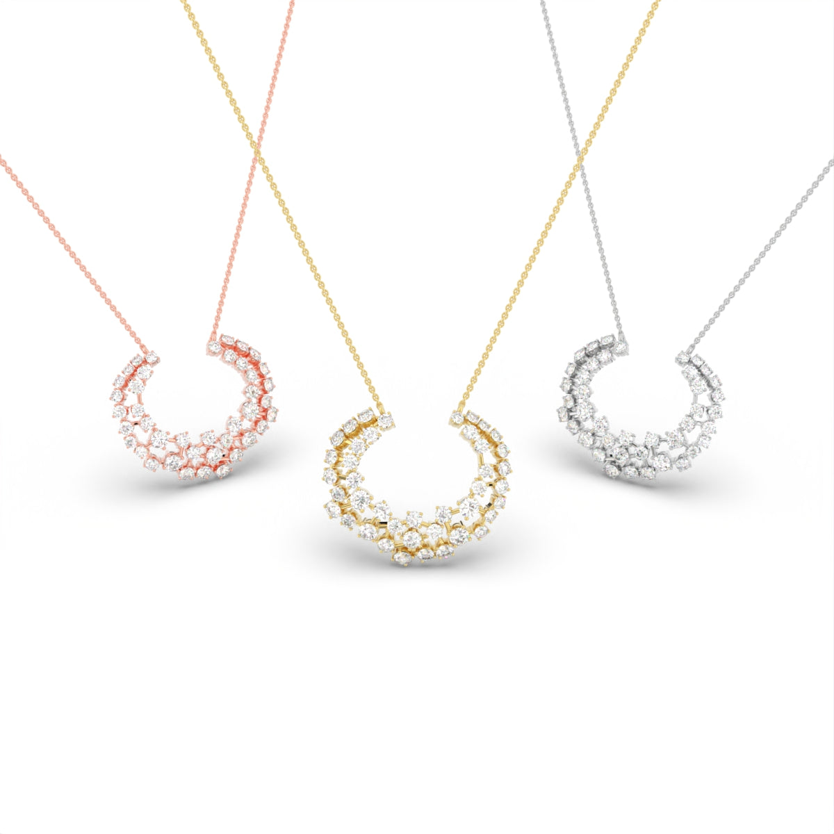 18K Abstract Cluster Round Diamond Pendant — 3 COLOR