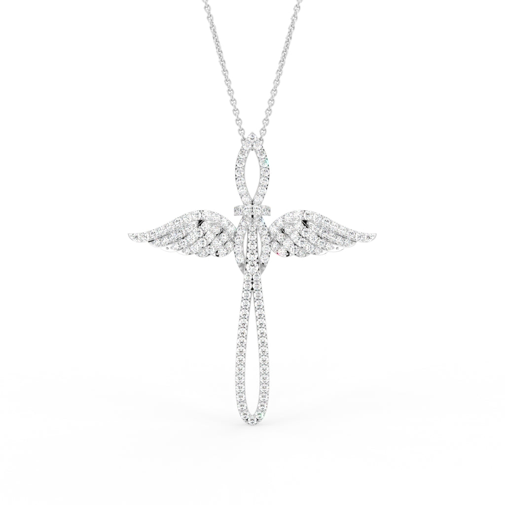 vimg:FJ6491|vimg:FJ6492|18K White Gold Cross Round Diamond Pendant — FRONT