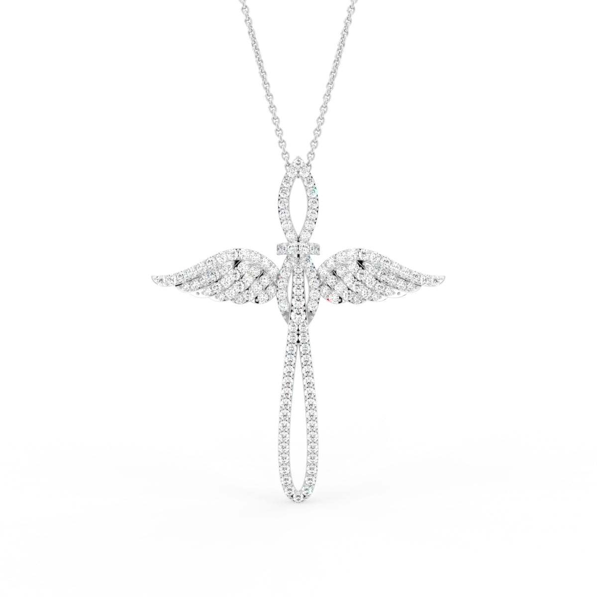 vimg:FJ6491|vimg:FJ6492|18K White Gold Cross Round Diamond Pendant — FRONT