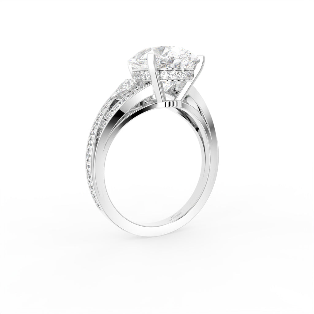 18K Shoulder Set Pear Diamond Ring — 3D VIEW