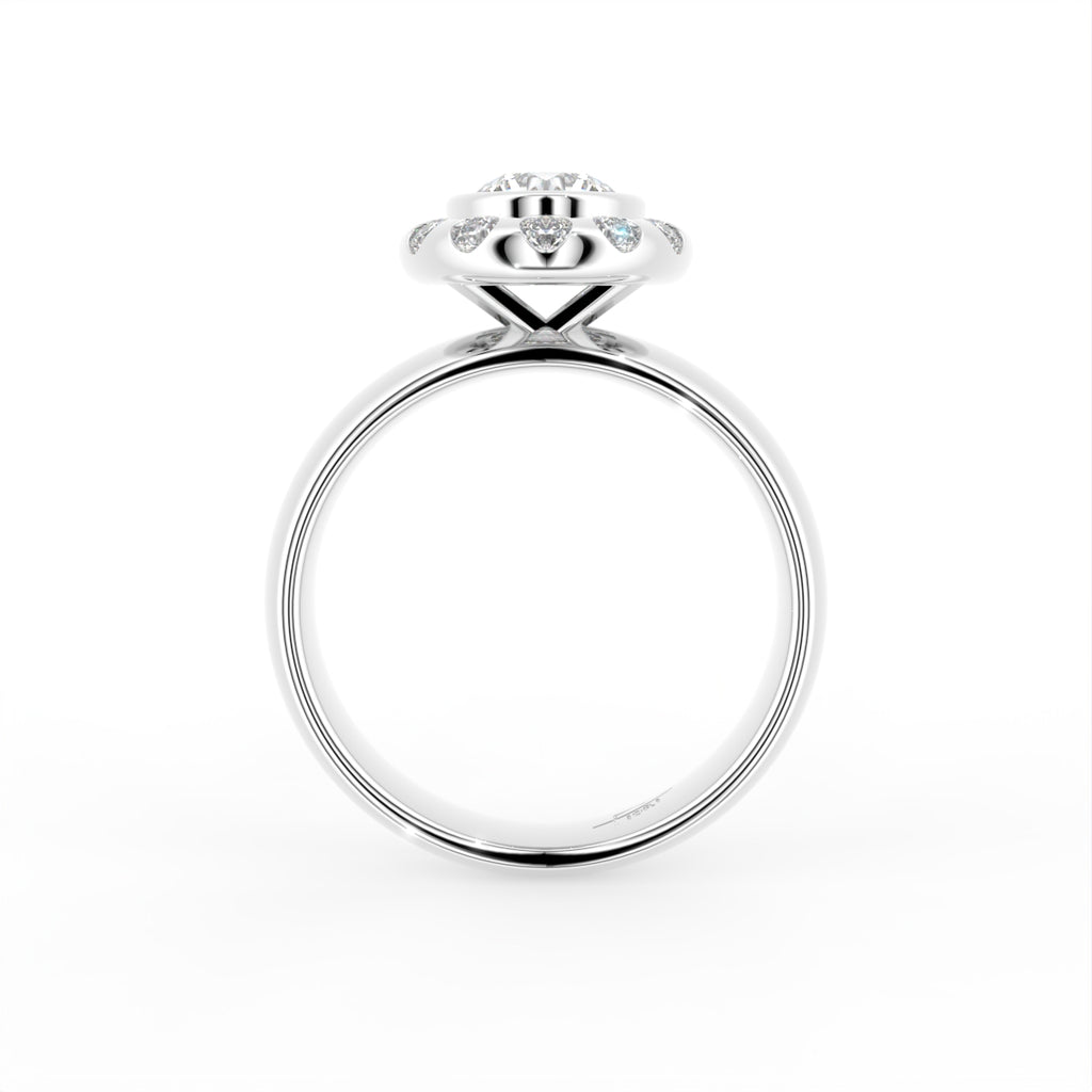 18K Halo Round Diamond Solitaire Ring — FRONT