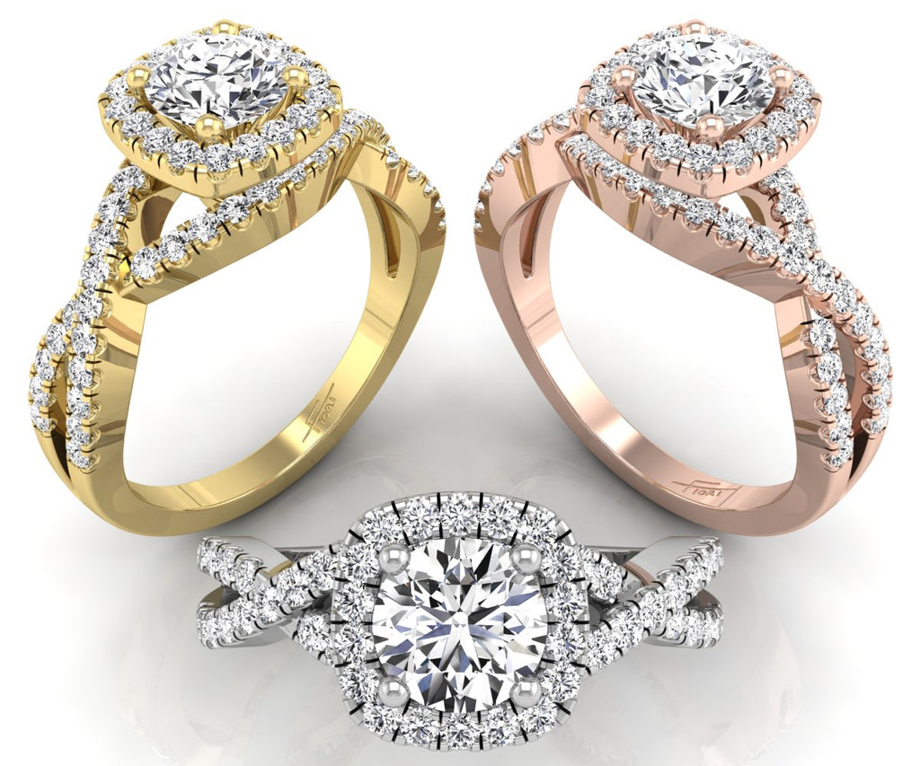 18K Halo Round Diamond Engagement Ring — 3 COLOR