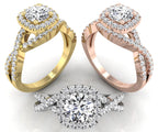 18K Halo Round Diamond Engagement Ring — 3 COLOR