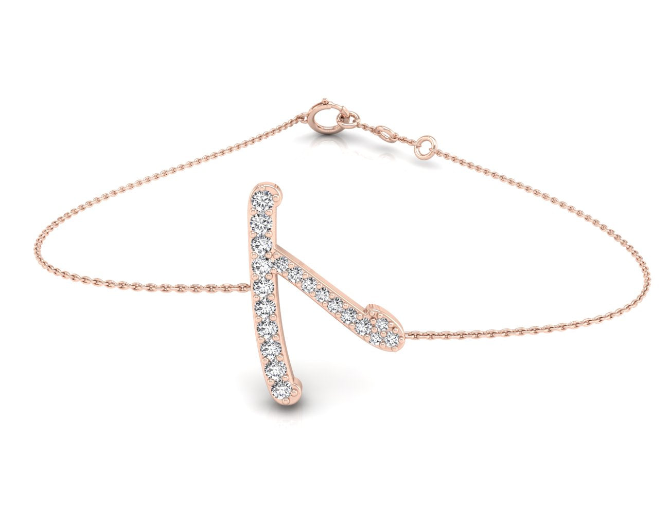 18K Rose Gold Alphabet Round Diamond Bracelet — TOP