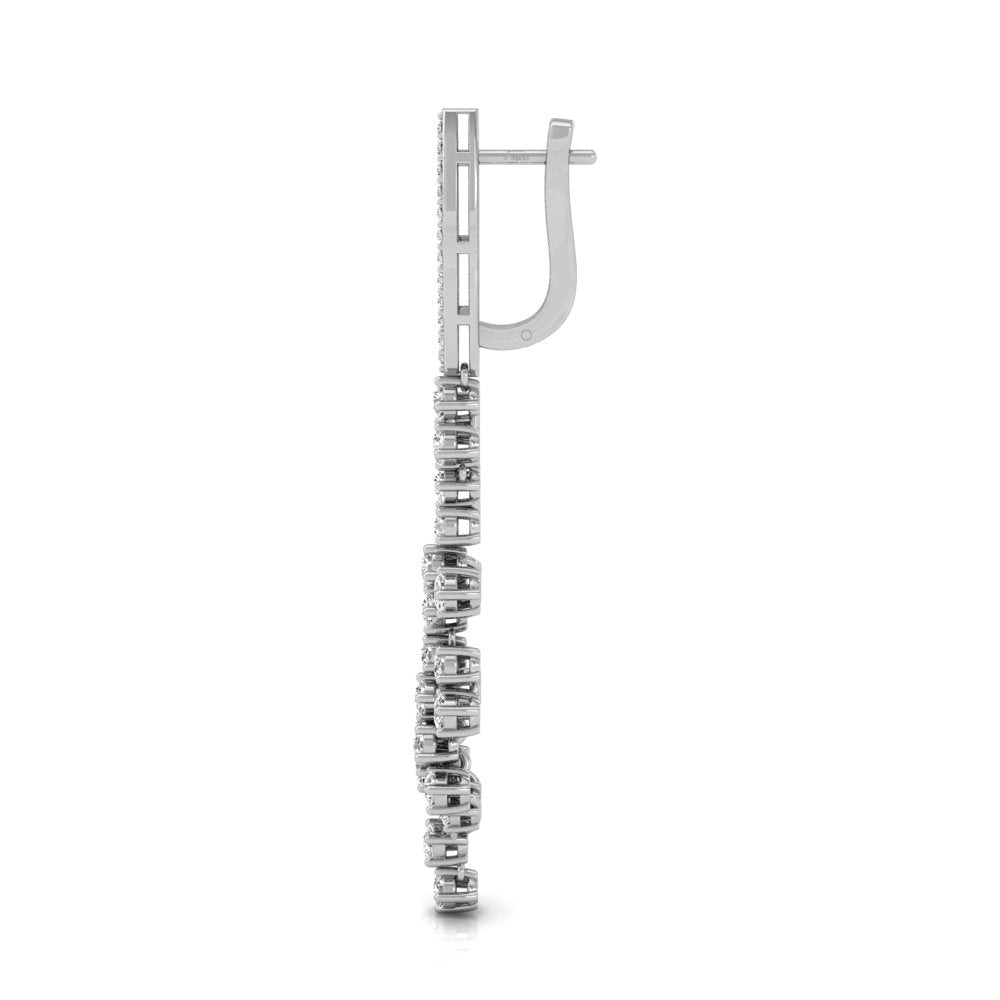 18K White Gold Round Diamond Drop Earrings — SIDE VIEW