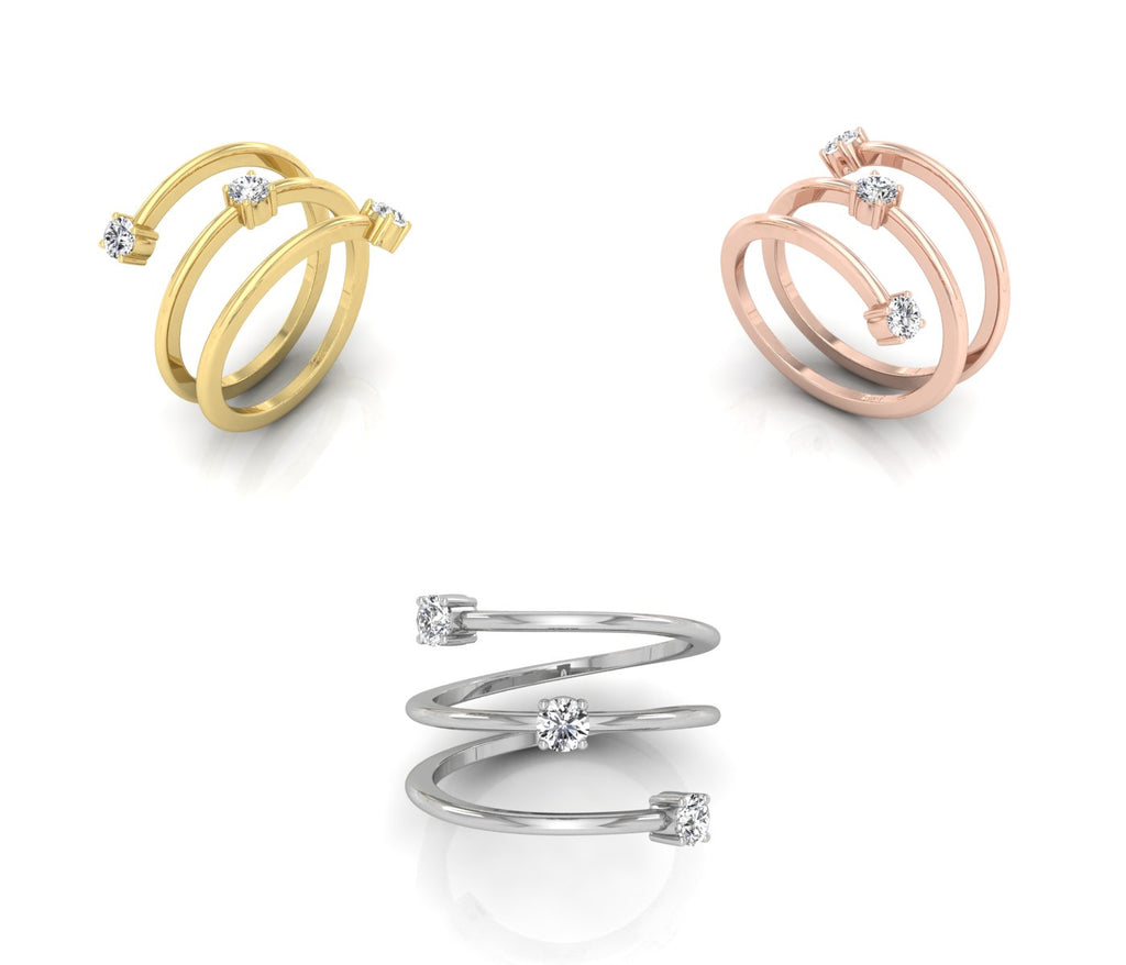 18K White Gold Bespoke Round Diamond Spiral Ring — 3 COLOR