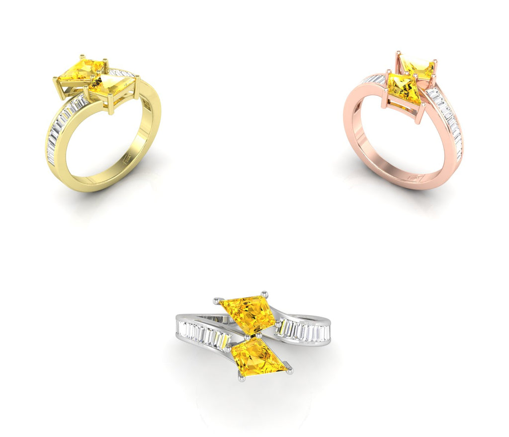 14K White Gold Bespoke Kite Diamond Ring — 3 COLOR