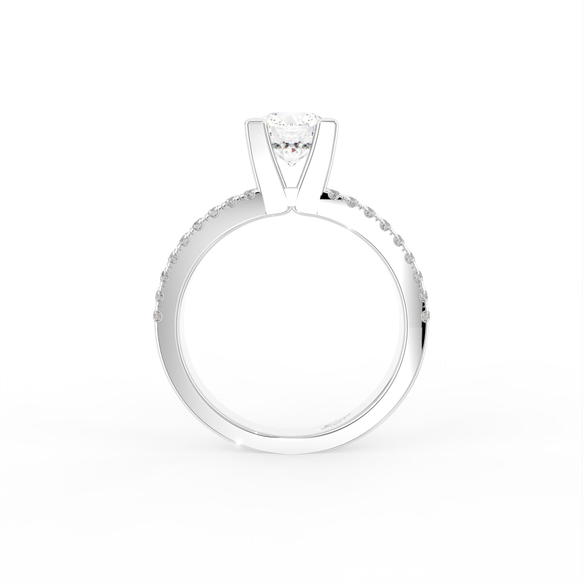 18K Round Brilliant Pavé Diamond Ring — FRONT