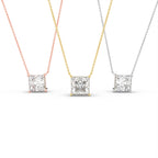 18K White Gold Princess Solitaire Diamond Pendant — 3 COLOR