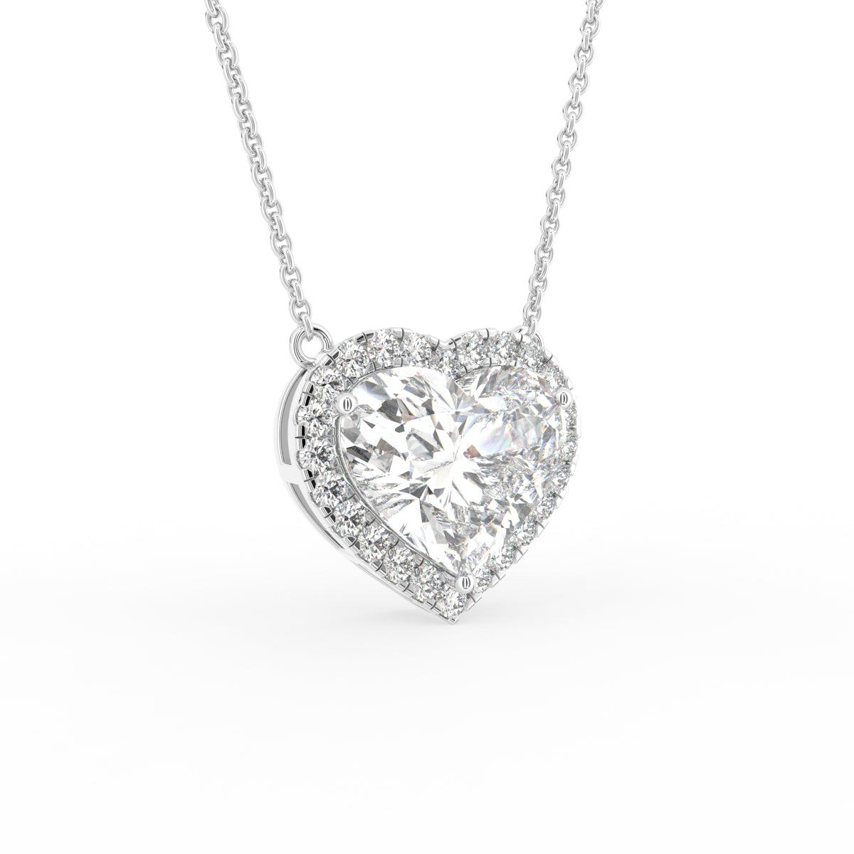 18K Halo Heart Diamond Pendant — 3D VIEW