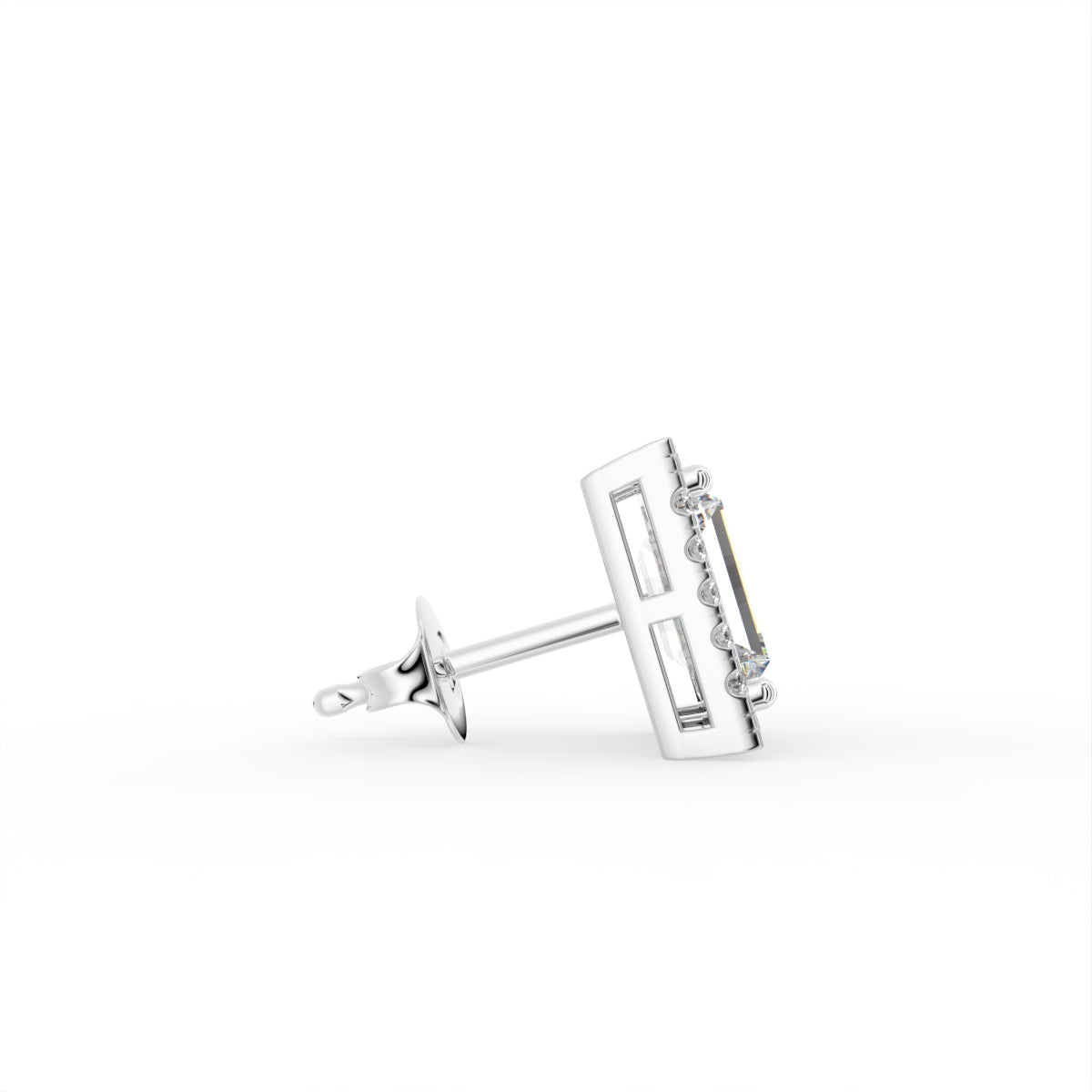 18K White Gold Emerald-Cut Diamond Earrings — SIDE VIEW