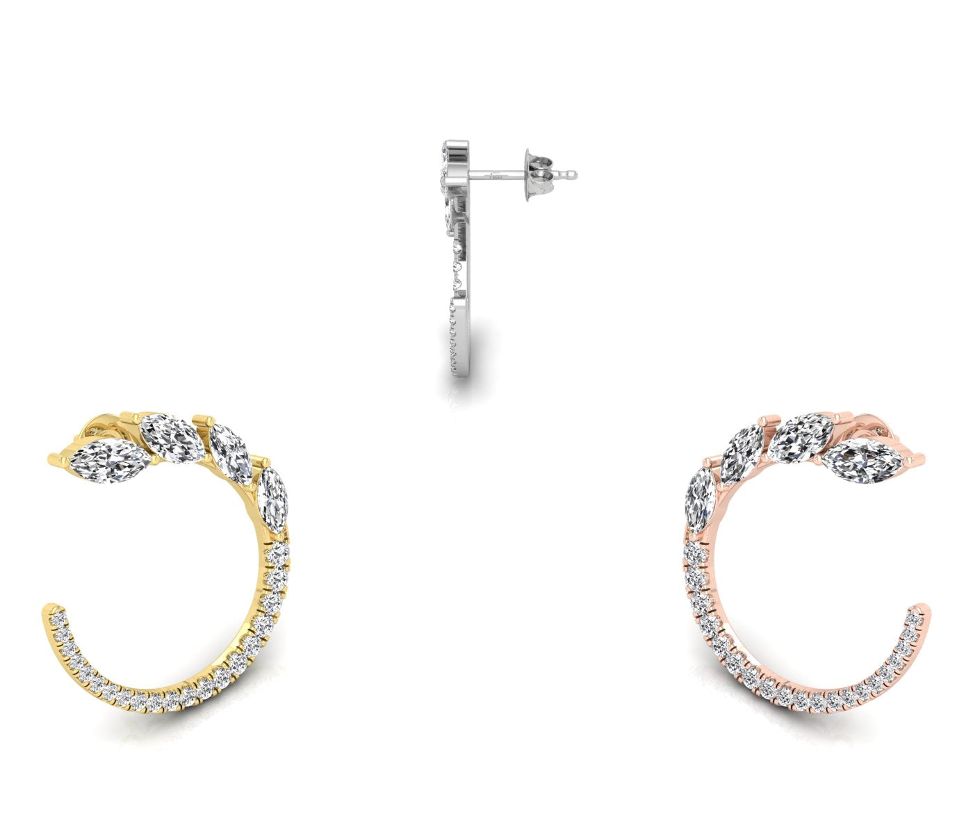 18K Mixed Cut Hoop Diamond Earrings — 3 COLOR
