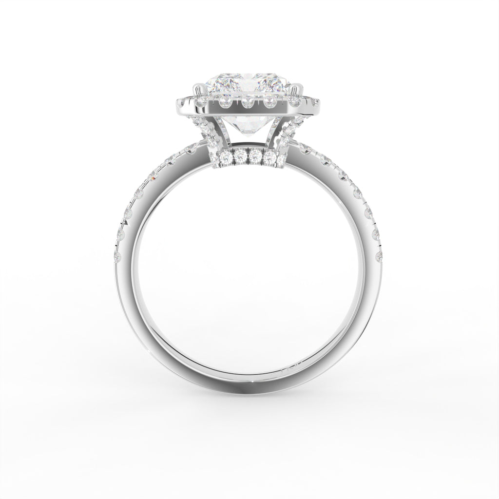 18K White Gold Halo Radiant Diamond Ring — FRONT