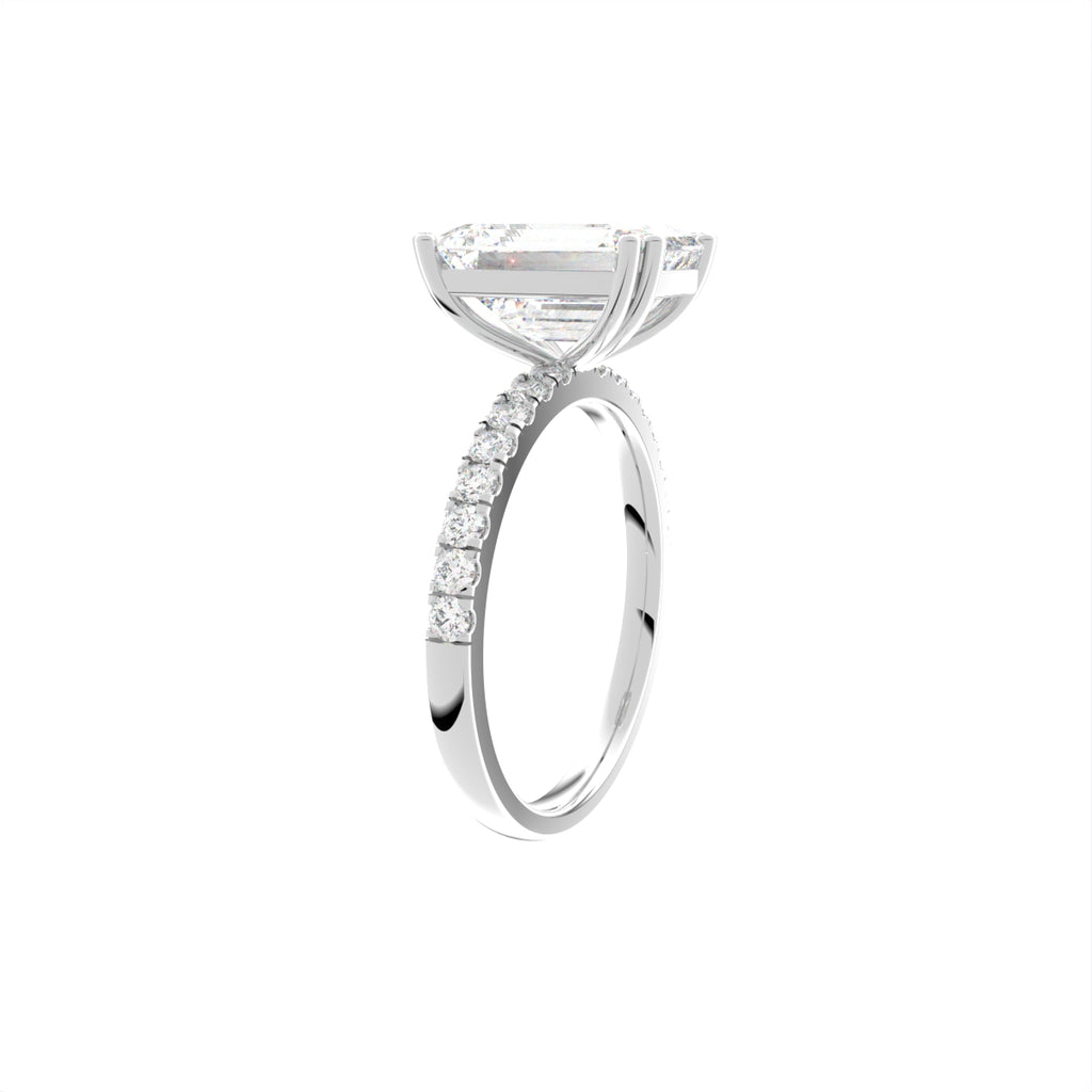 18K Solitaire Emerald Diamond Engagement Ring — 3D VIEW