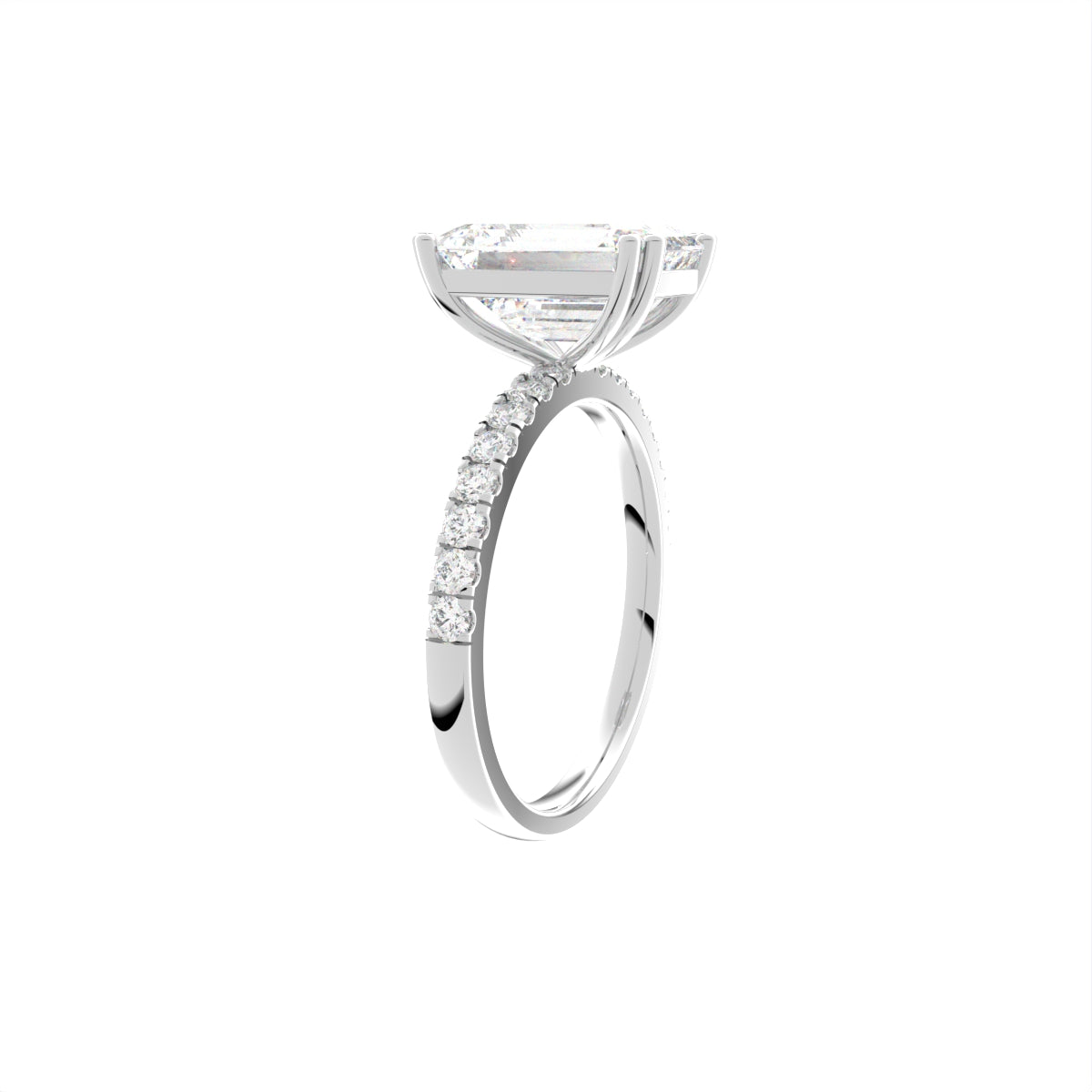 18K Solitaire Emerald Diamond Engagement Ring — 3D VIEW